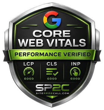 Core Web Vitals performance verified badge for Site Pro 2 Call